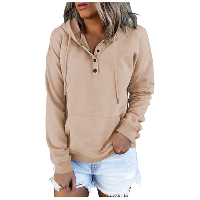 European and N Women's Long-sleeved Loose Casual Hooded Drawstring Pocket Hoodie - Smarsty