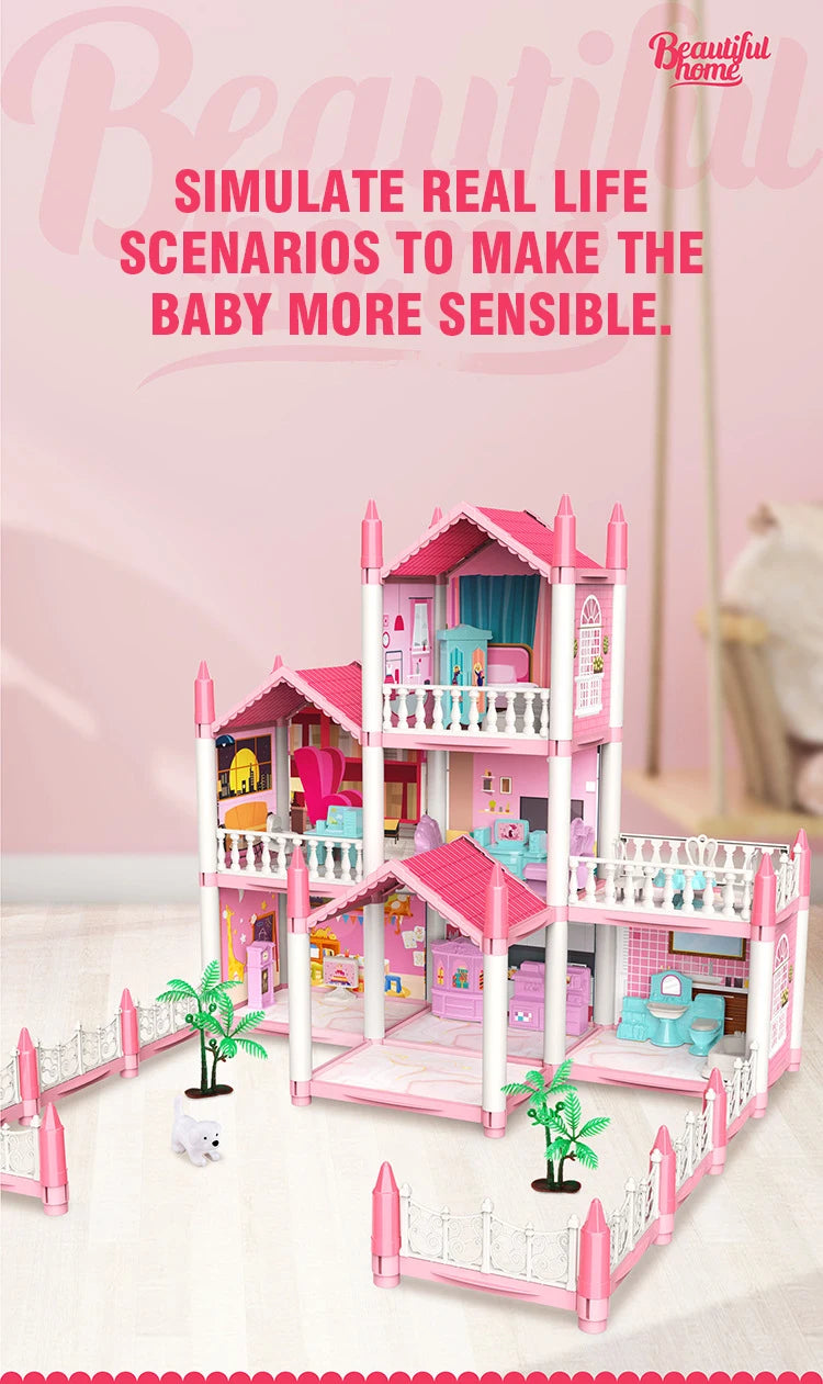 Girl Doll House Toy Children Pretend Play Dollhouse Villa Patchwork Dream Furniture Home Doll House for Kids Christmas Toy Gifts by Smarsty