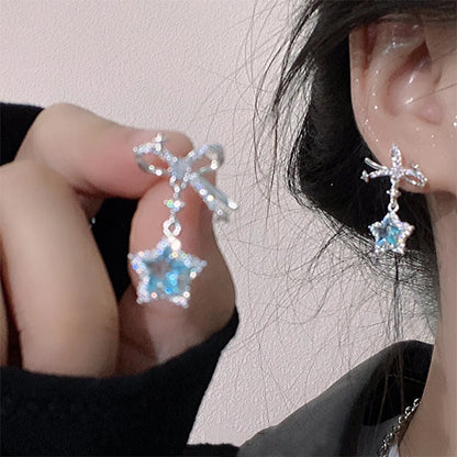 Y2K Pink Heart Star Tassel Earrings for Trendy Kpop Style - Smarsty