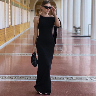 Hugcitar Fashion Solid O Neck Sleeveless Patchwork Sexy Bodycon Maxi Prom Dress Summer Women Clothes Party Festival Club Y2K - Smarsty