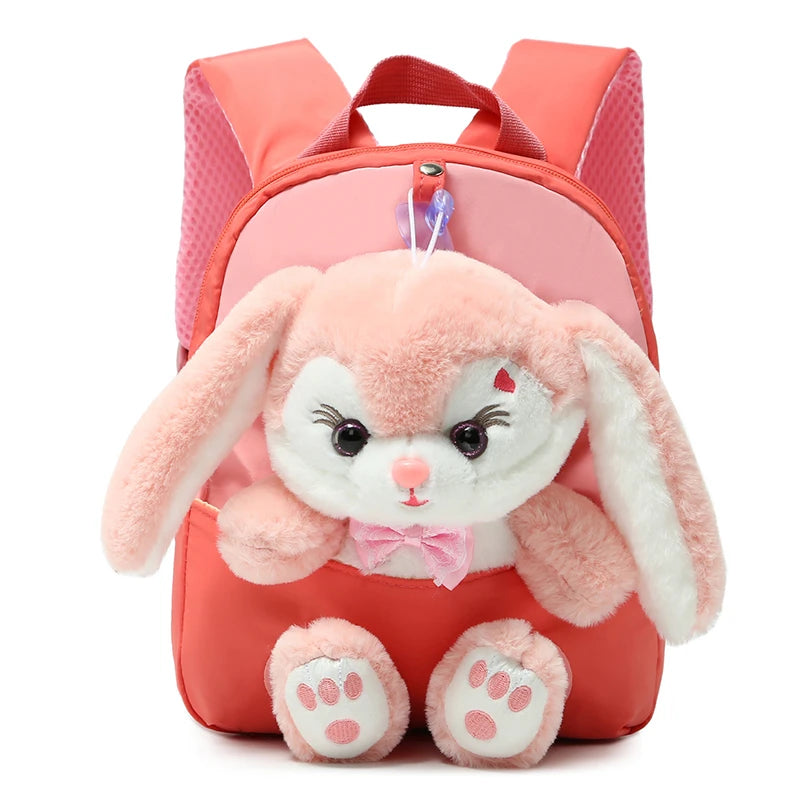Plush 3D Rabbit Backpack For Kids Cute Bow Tie Design - Smarsty