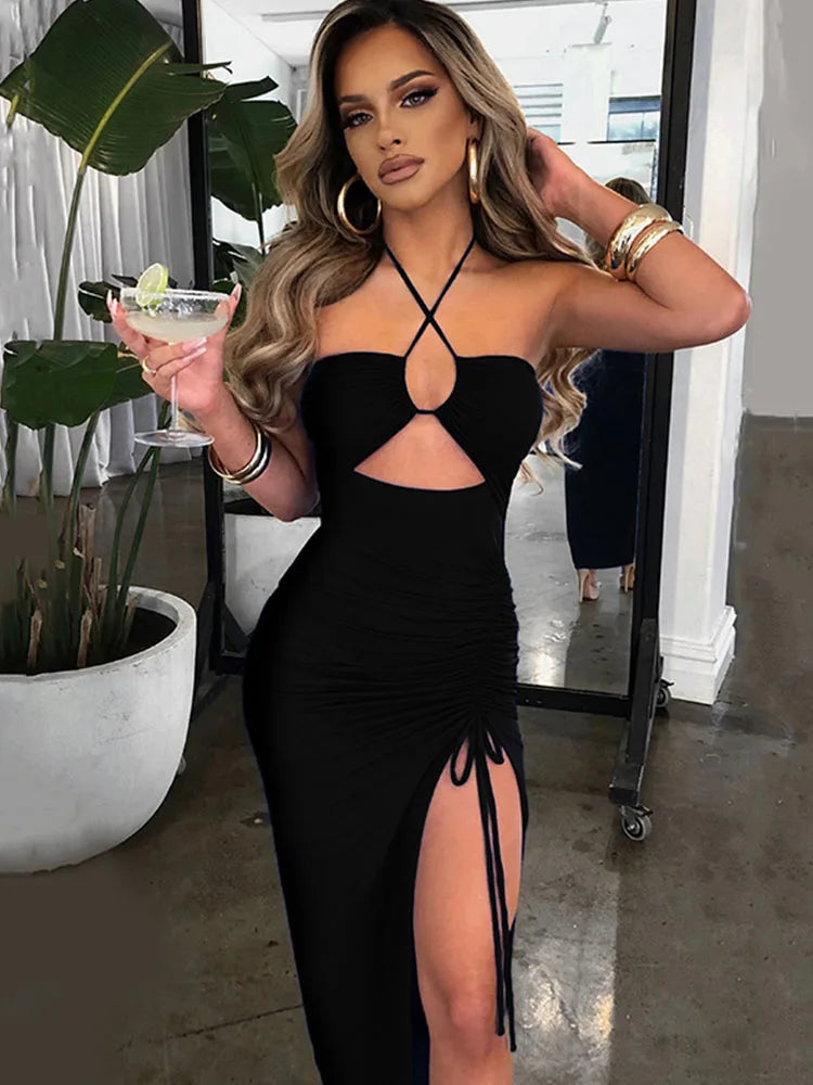 Sleeveless Sexy Female Midi Backless Dresses Slim Night Club Party Women's Dress Bodycon Vestidos Elegantes Para Mujer - Smarsty