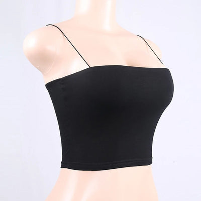 2024 New Fashion Women Spaghetti Strap Crop Top Sexy Bodycon Sleeveless Cami Tube Top Basic Plain Camisole - Smarsty