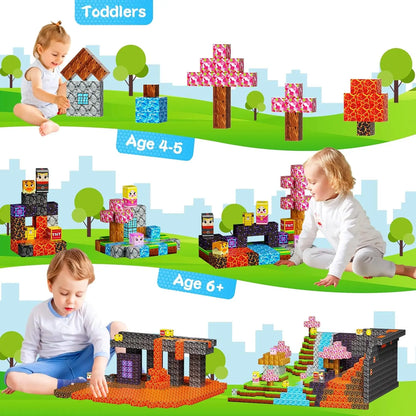 Magnetic Building Blocks Mine World Magnet Cube Set STEM Montessori Sensory Toy for Kids Boys Girls Ages 3+ DIY Model Children