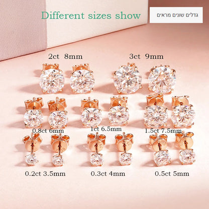 Moissanite Stud Earrings Rose Gold 925 Silver Sparkle - Smarsty