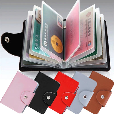 24 Bits Credit Card Holder Business Bank Card Pocket PU Large Capacity Card Cash Storage Clip Organizer Case ID Holder Pouch - Smarsty