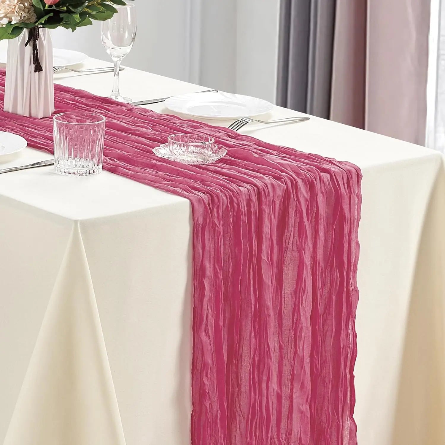 Boho Cheesecloth Table Runner Set for Weddings - Smarsty