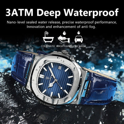 Luxury Waterproof Square Men's Quartz Watch with Luminous Dial - Smarsty