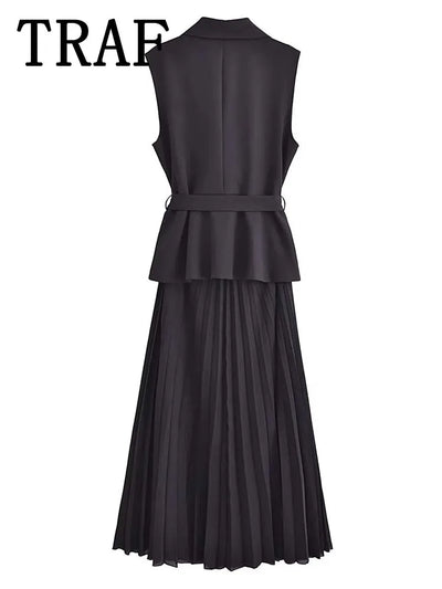 Corset Dress Women Pleated Vests Long Dresses for Women 2024 Sleeveless Office Party Dress Ruched Midi Evening Dresses - Smarsty