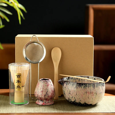 6PCS Japanese Matcha Tea Set Safe Bamboo Whisk Teaspoon Tea Sets Matcha Bowl Matcha Whisk Holder for Tea Lovers Tea-Making Tools - Smarsty