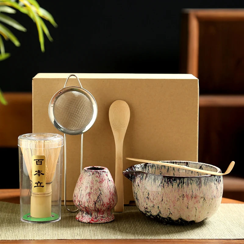 6PCS Japanese Matcha Tea Set Safe Bamboo Whisk Teaspoon Tea Sets Matcha Bowl Matcha Whisk Holder for Tea Lovers Tea-Making Tools - Smarsty
