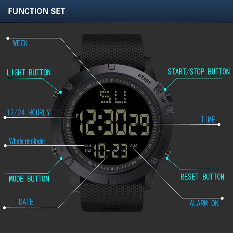 Men's Waterproof Sports Watch with LED Display and Stopwatch - Smarsty