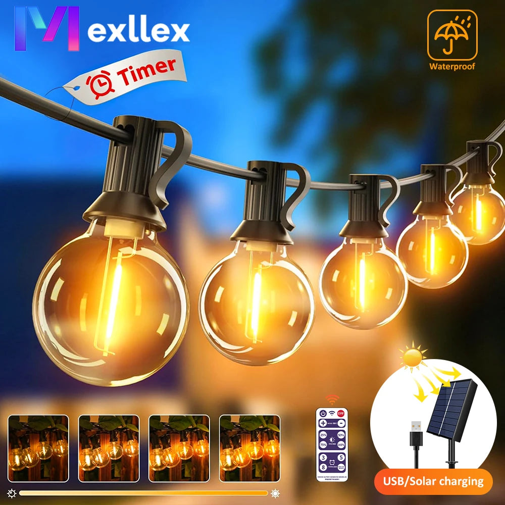 Mexllex 15.5M G40 Solar String Lights Outdoor with 8 Light Modes - Smarsty