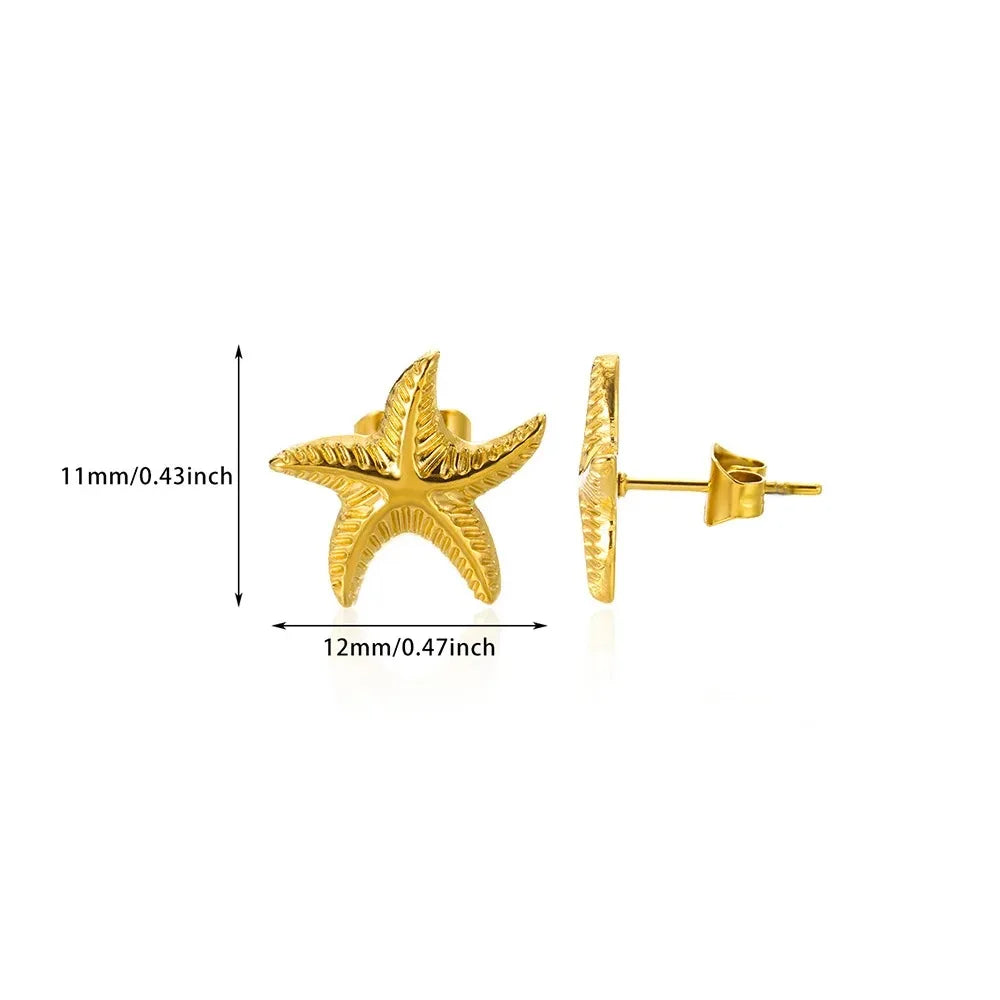 Vintage Starfish Stainless Steel Stud Earrings Lightweight - Smarsty
