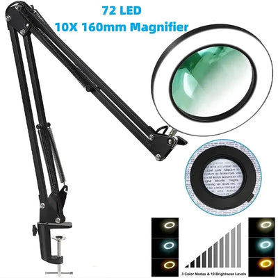 Illuminated Magnifier with 72 LED Lights and 8X/10X Magnification - Smarsty