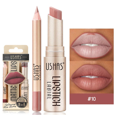 USHAS 12 Color Lip Liner and Lipstick Set Long Lasting Matte Finish - Smarsty