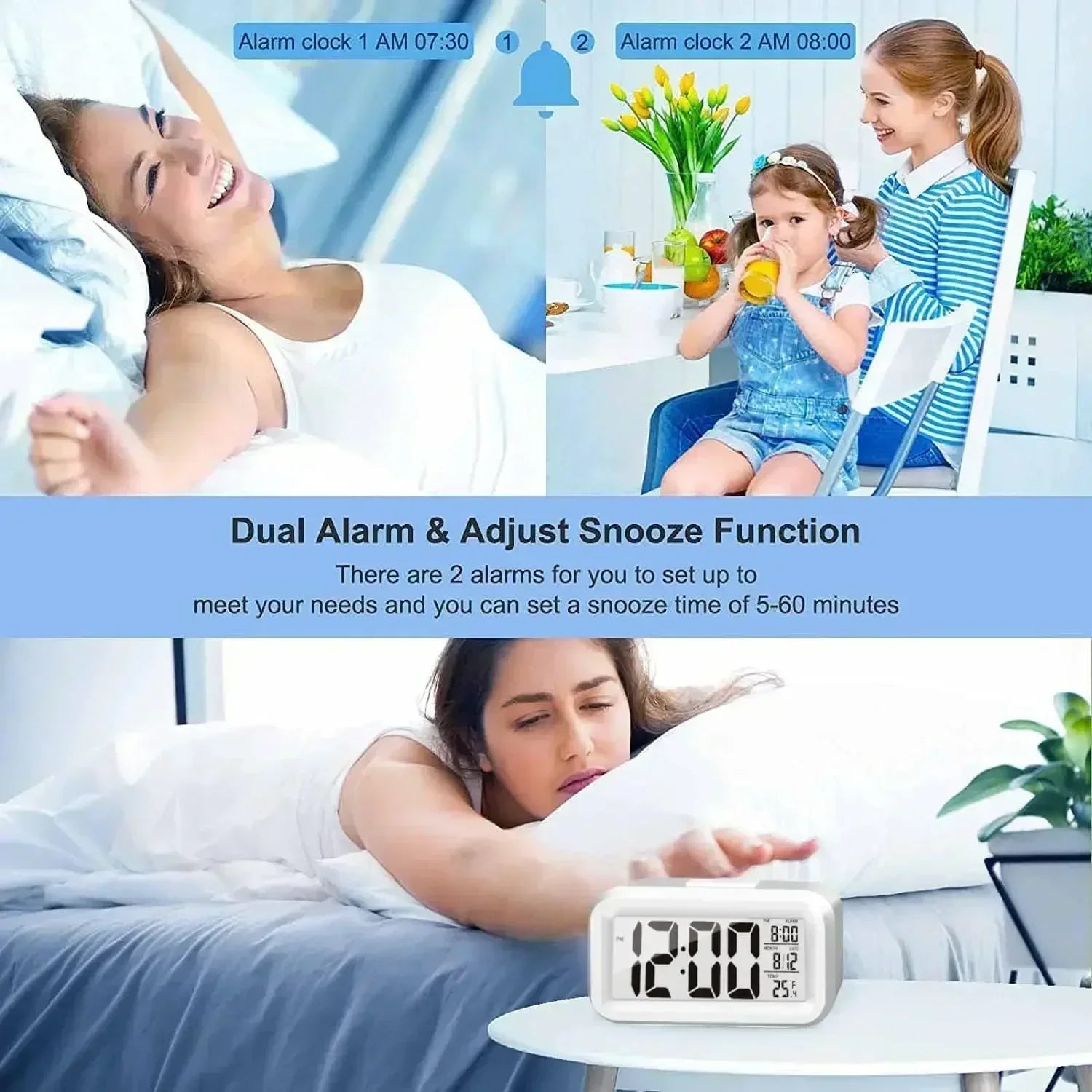 LED Digital Alarm Clock with Backlight and Snooze Feature - Smarsty