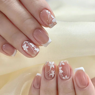24 Piece Pink Almond Fake Nail Set With Bowknot Design - Smarsty