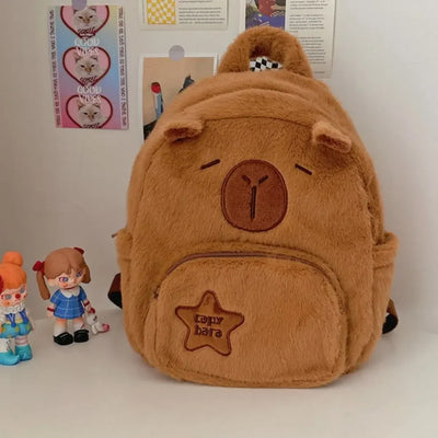 Kawaii Capybara Plush Backpack for Women Versatile Cartoon Funny Capibala Crossbody Bag aLrge Capacity Tote Bag - Smarsty