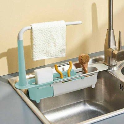 1Pc Multifunctional Telescopic Sink Storage Rack Upgraded Adjustable Sink Sponge Holder Expandable 2-in-1 For Home Kitchen by Smarsty