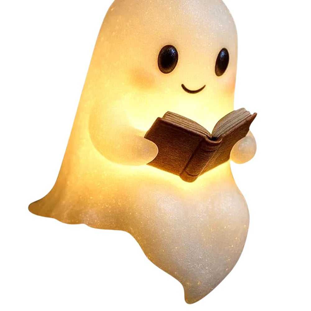 Cute Ghost Reading Book Lamp Halloween Ghost Night Light Halloween Decor for Bedroom Study Room Readers
