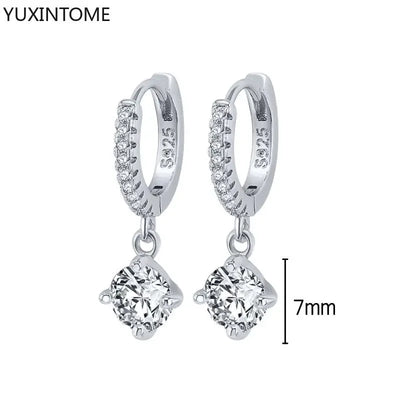 925 Sterling Silver Hoop Earrings White Crystal Luxury - Smarsty