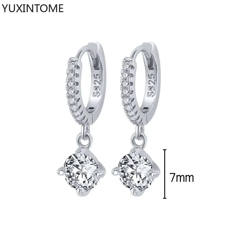 925 Sterling Silver Hoop Earrings White Crystal Luxury - Smarsty