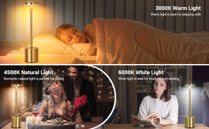 Rechargeable LED Touch Metal Table Lamp with Three Colors - Smarsty