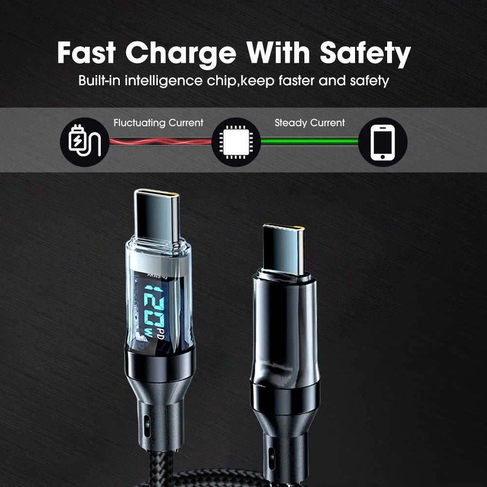 NNBILI 120W USB C and USB A charging cables with LED display screen, USB C=C-C，USB A=A-C,Xiaomi iPhone、 Samsung not compatible - Smarsty