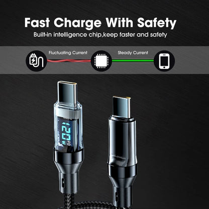 NNBILI 120W USB C and USB A charging cables with LED display screen, USB C=C-C，USB A=A-C,Xiaomi iPhone、 Samsung not compatible - Smarsty