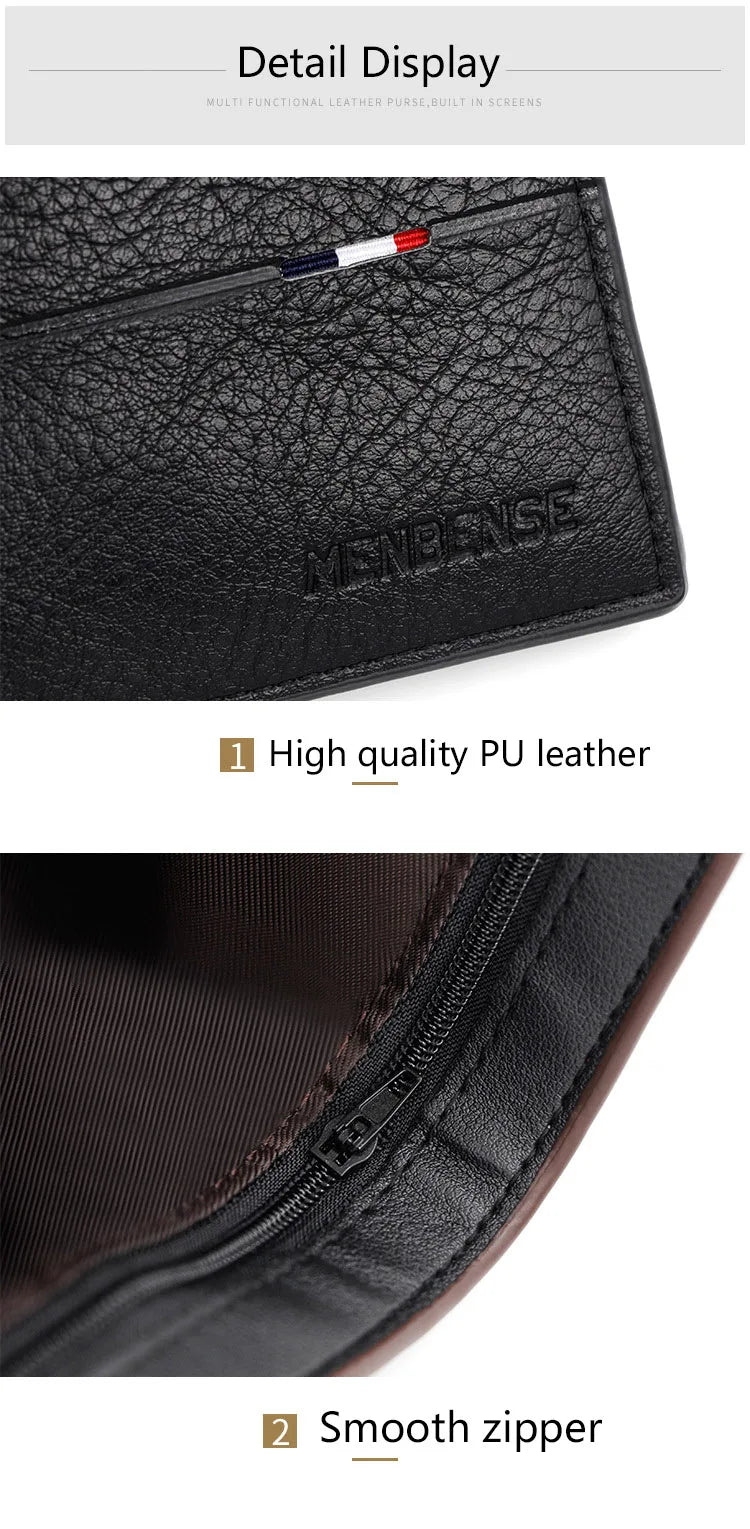 Slim Men Wallets New Short Zipper Card Holder Photo Holder Male Purse Simple Coin Pocket High Quality PU Leather Men's Wallet - Smarsty