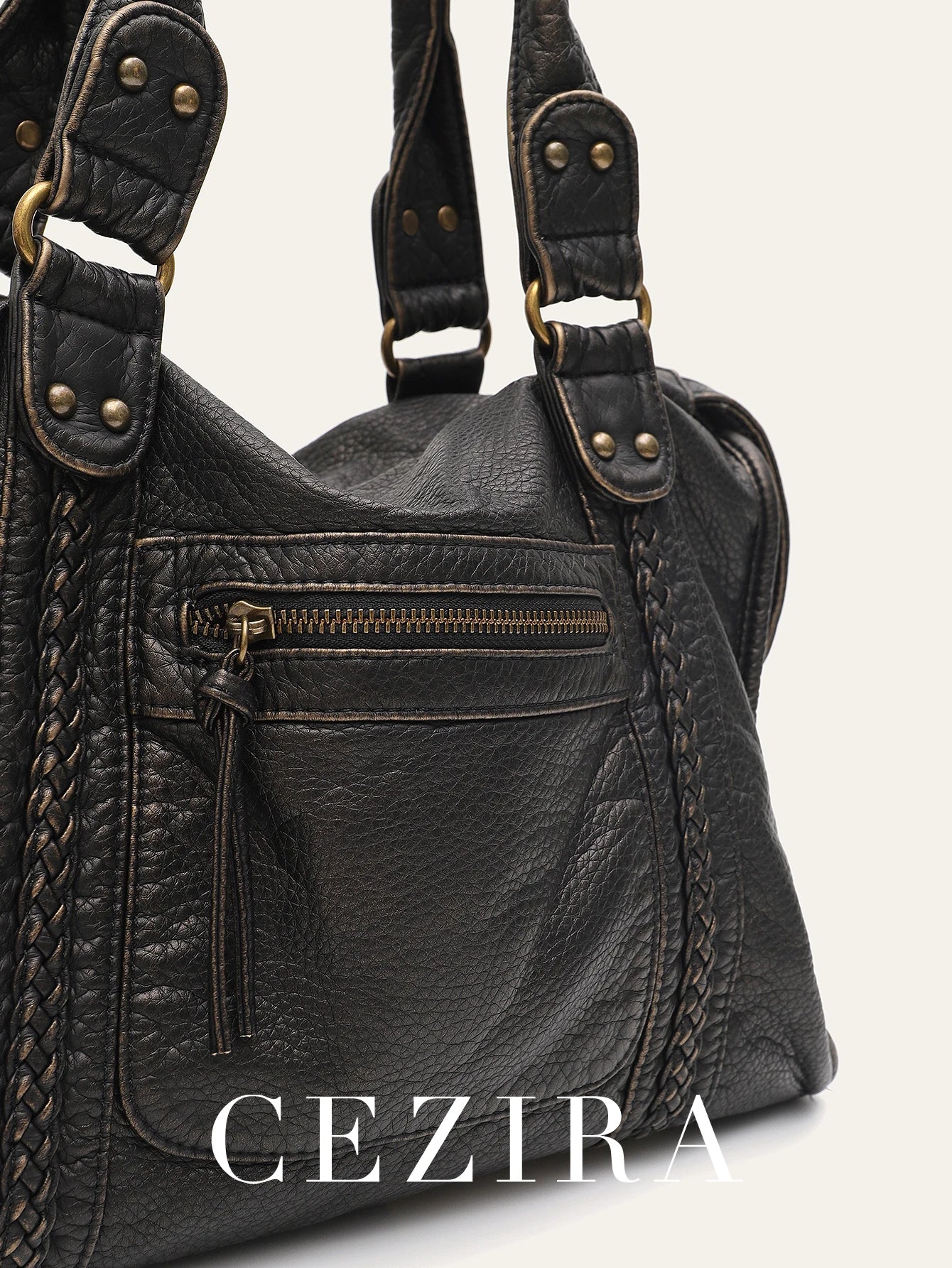 PU Leather Tote Bag With Zip Pockets Crossbody For Travel - Smarsty