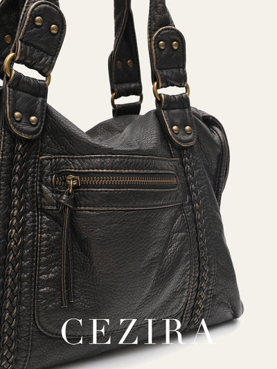 PU Leather Tote Bag With Zip Pockets Crossbody For Travel - Smarsty