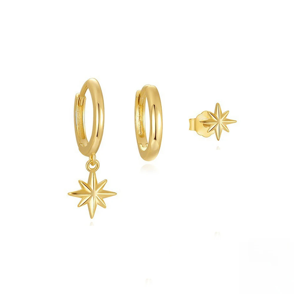 3 Piece Stainless Steel Star Drop Earrings Set for Women - Smarsty
