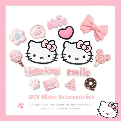 MINISO Pink Hello Kitty Charming Shoe Accessories Cute Cartoon Characters Detachable Shoe Buckles New Sandals Decoration Gift