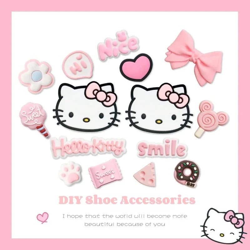 MINISO Pink Hello Kitty Charming Shoe Accessories Cute Cartoon Characters Detachable Shoe Buckles New Sandals Decoration Gift