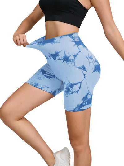 Tie Dyed Seamless Fitness Pants Women's High Waist and Hip Lifting Sports Tight Shorts Running Sexy Peach Fitness Yoga Shorts - Smarsty
