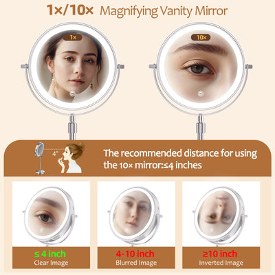 8 Inch Makeup Mirror With Light And 10X Magnification - Smarsty