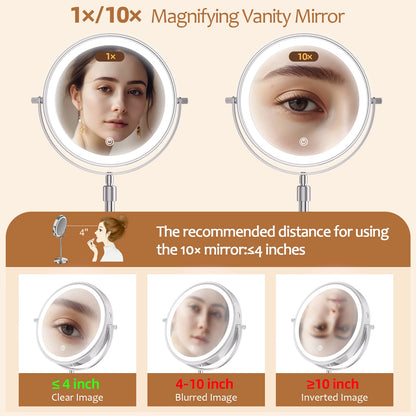 8 Inch Makeup Mirror With Light And 10X Magnification - Smarsty