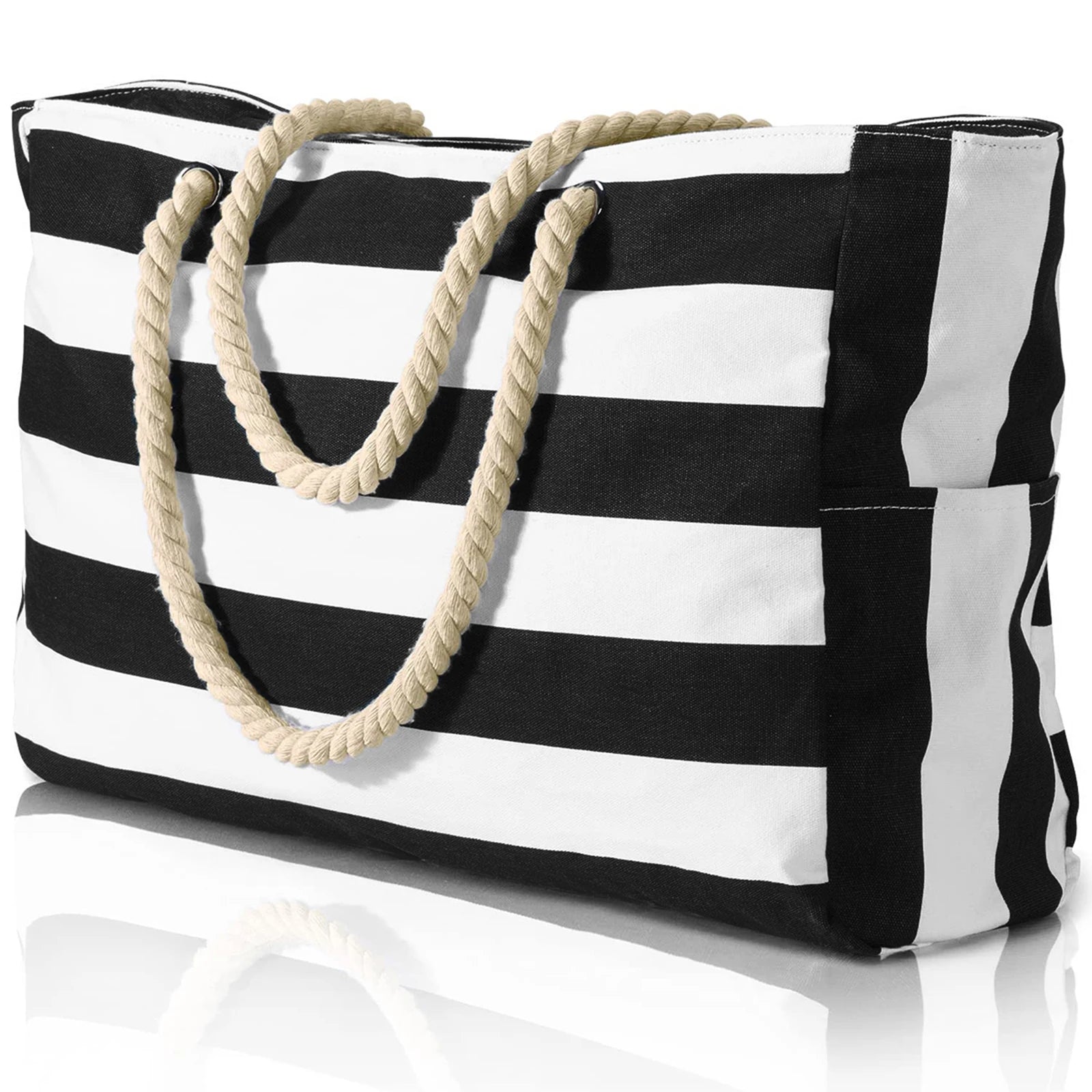 Waterproof Beach Bag Foldable Striped Zipper Outdoor Tote - Smarsty