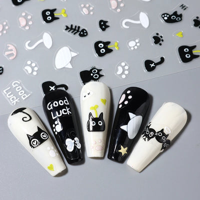 Cute Black Cat Nail Stickers for Fun Manicure Decor - Smarsty