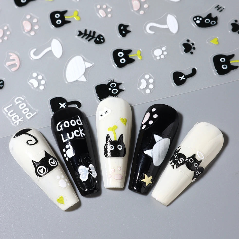Cute Black Cat Nail Stickers for Fun Manicure Decor - Smarsty