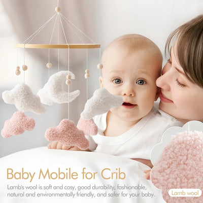 Wooden Crib Mobile Baby Bed Bell Rattle Toy Soft Felt Cartoon Bear Mobile Hanging Newborn Music Box Bed Bell Hanging Bracket Toy by Smarsty
