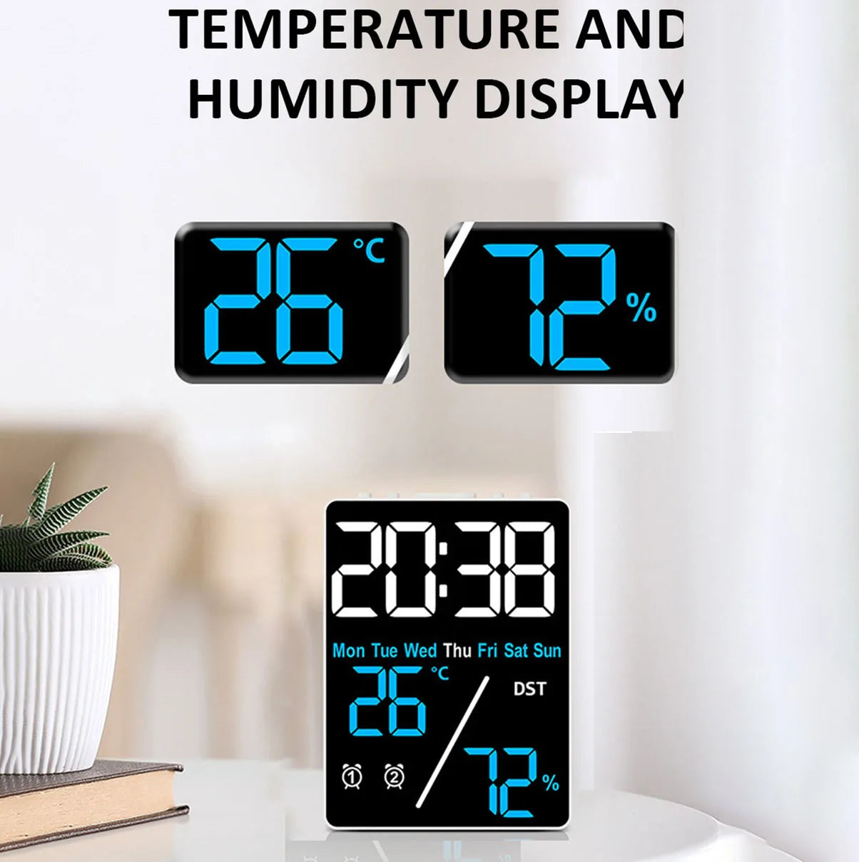 Multifunctional Digital Alarm Clock with Humidity Display - Smarsty