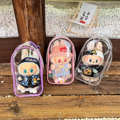 Colorful Transparent Protector Case Organizer Box for 17cm Labubu V3 Dolls Outdoor Display Bag With Keychain Doll Accessories by Smarsty
