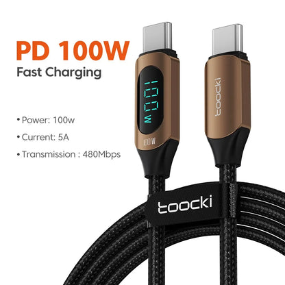 Toocki Type C to Type C Cable 100W PD Fast Charging Charger USB C to USB C Display Cable For Xiaomi POCO F3 Realme Macbook iPad - Smarsty