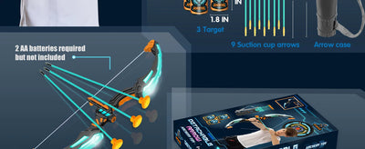 JOYFY Kids Bow and Arrow Set LED Light Up Archery Toy With 9 Suction Cup Arrows Target for Kid Ages 6-12 Outdoor Play Gift