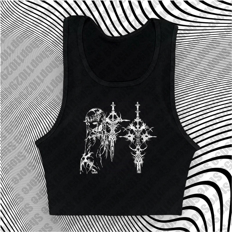 Y2k Style Aesthetic Sweet Sexy Tank Tops Women Sleeveless Casual Cartoon Print Tanks Harajuku All Match Cropped Grunge Emo Girls
