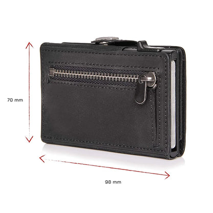 Pop-Up Credit Card Case with RFID Protection Genuine Leather  Wallet with Compartment for Notes and Coins for Men and Women