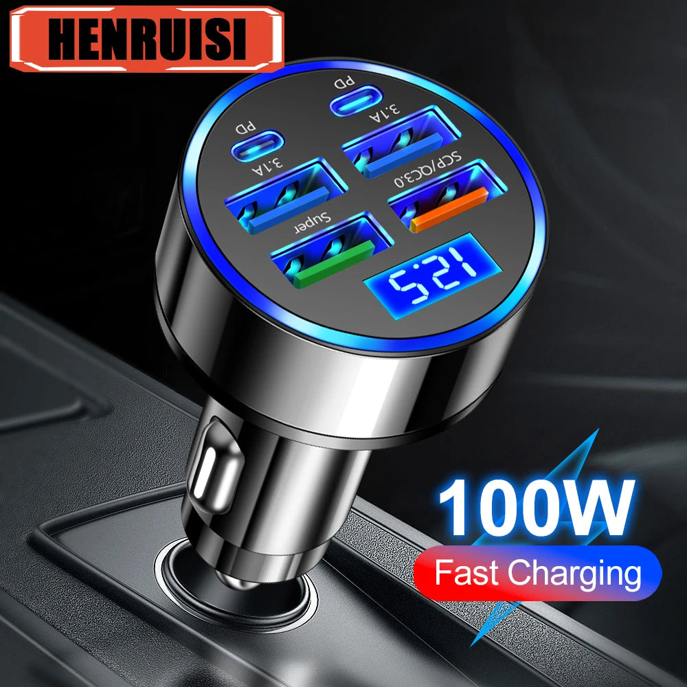Ultra High Efficiency Car Charger With PD QC30 Six Ports - Smarsty